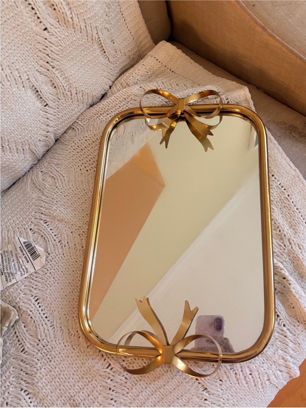 Gold Bow Accent square Vanity Tray - Decorative Gold Finish